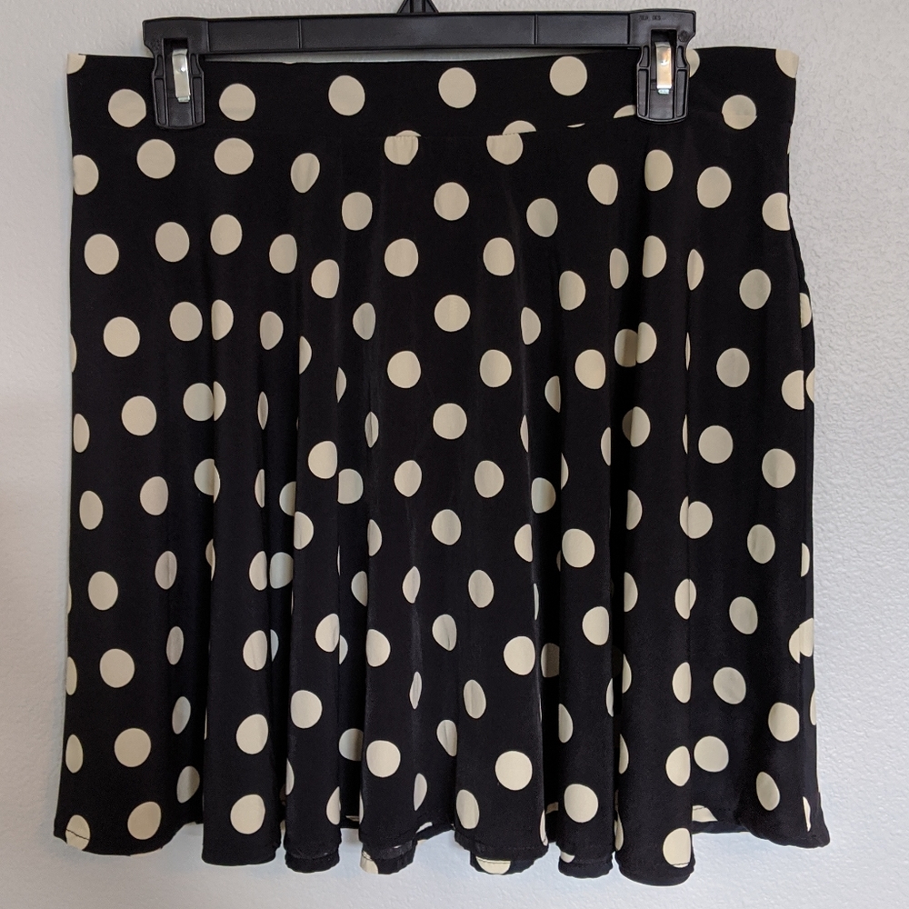 Alya Black and Cream Polka Dot A-line Skirt